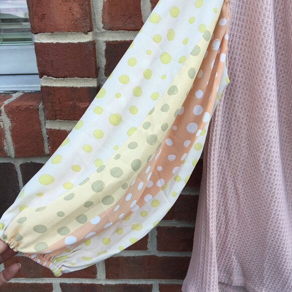 Oddi Waffle Knit Top Womens 2X Peach with Polka Dot Balloon Sleeve Whimsical - Picture 3 of 11